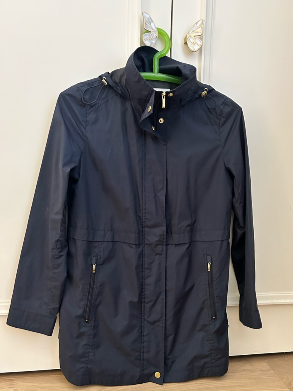 Cole Haan Signature Packable Travel Rain Jacket - Navy Blue - Gold Hardware - XS